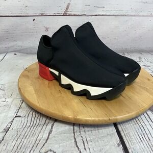 Iri NYC Black Red Neoprene Loafer Platform Shoes Womens Size 37.5 EU 7.5
